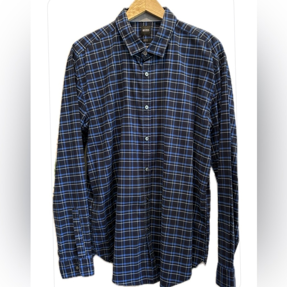 Boss Hugo Boss NWOT Slim Fit Stretch Long Sleeves  Blue Button Down Shirt XXL